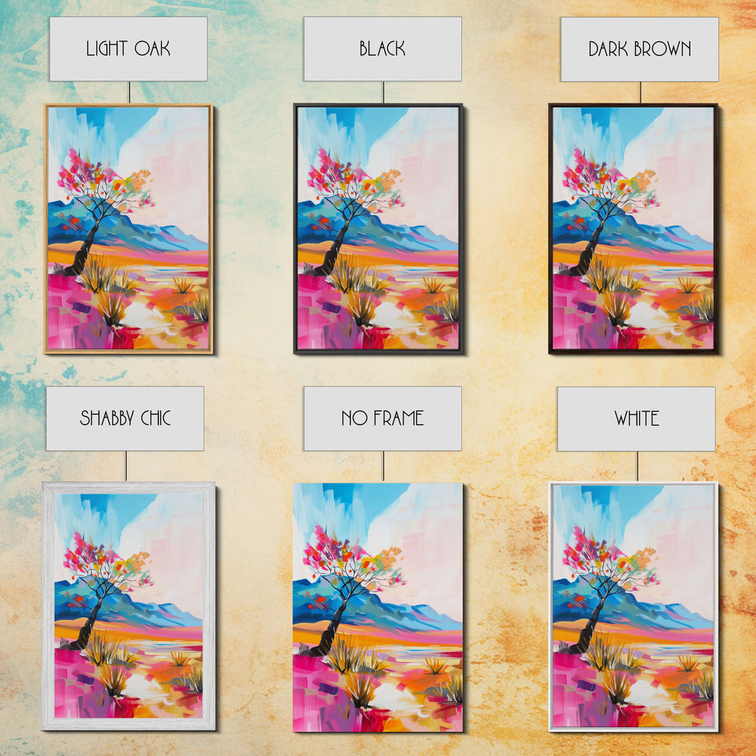 Bright Desert Tree Art - Framed Canvas Print, Southwestern Decor, Colorful Living Room Wall Art, Modern Desert Landscape