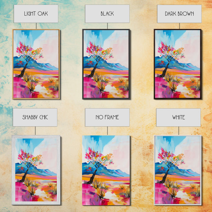 Bright Desert Tree Art - Framed Canvas Print, Southwestern Decor, Colorful Living Room Wall Art, Modern Desert Landscape