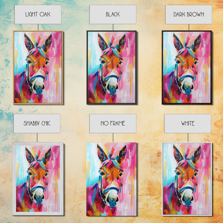 Colorful Donkey Portrait Art - Framed Canvas Print, Southwestern Decor, Vibrant Living Room Wall Art, Modern Animal Portrait