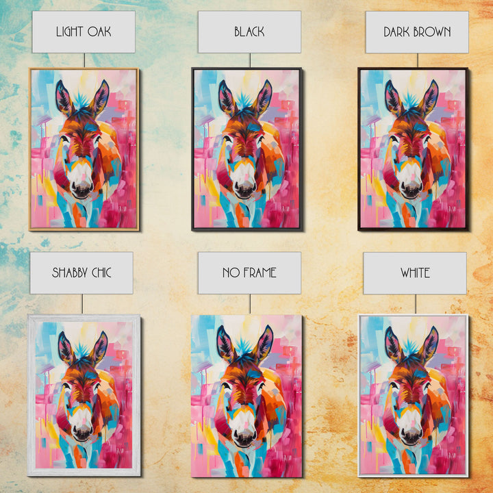 Vibrant Donkey Close-up Art - Framed Canvas Print, Southwestern Decor, Colorful Living Room Wall Art, Modern Animal Portrait