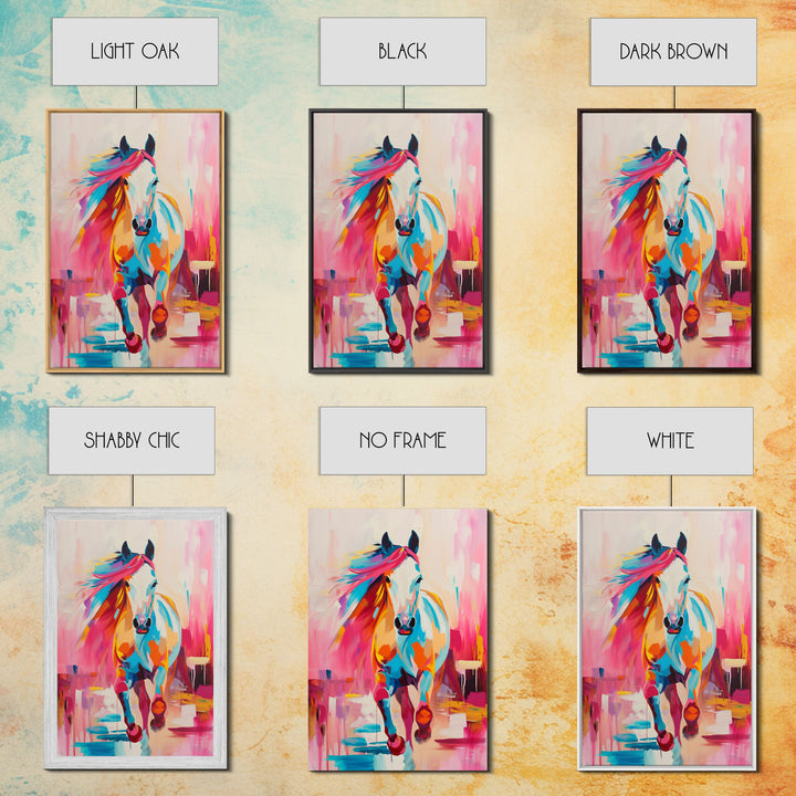 Vibrant Horse in Motion Framed Canvas Print - Dynamic Horse Wall Art, Colorful Living Room Decor, Energetic Bedroom Art, Equestrian Home Art