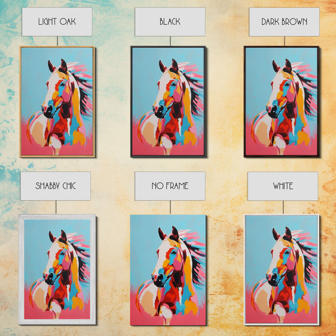 Bold Horse Portrait in Bright Colors - Framed Canvas Print, Modern Wall Art, Living Room Decor, Vibrant Animal Artwork, Bedroom Art Print