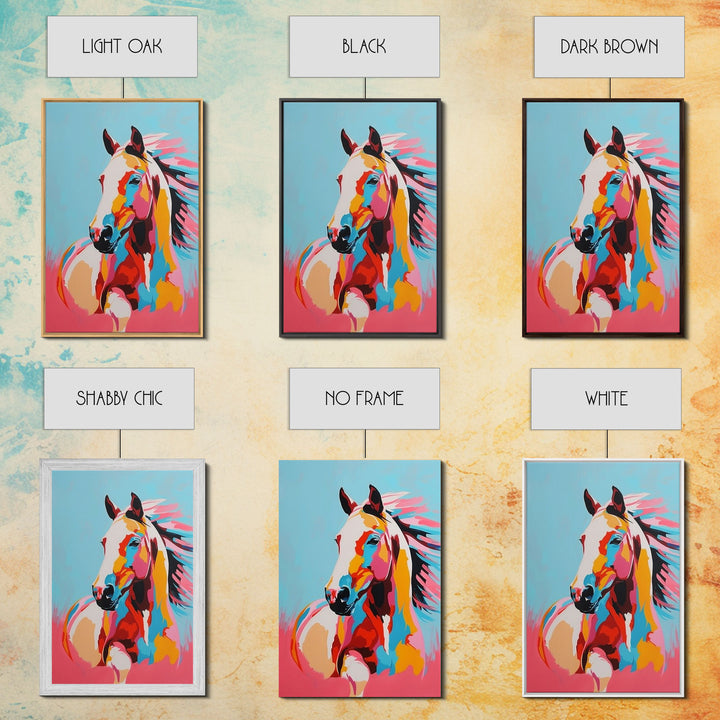 Bold Horse Portrait in Bright Colors - Framed Canvas Print, Modern Wall Art, Living Room Decor, Vibrant Animal Artwork, Bedroom Art Print