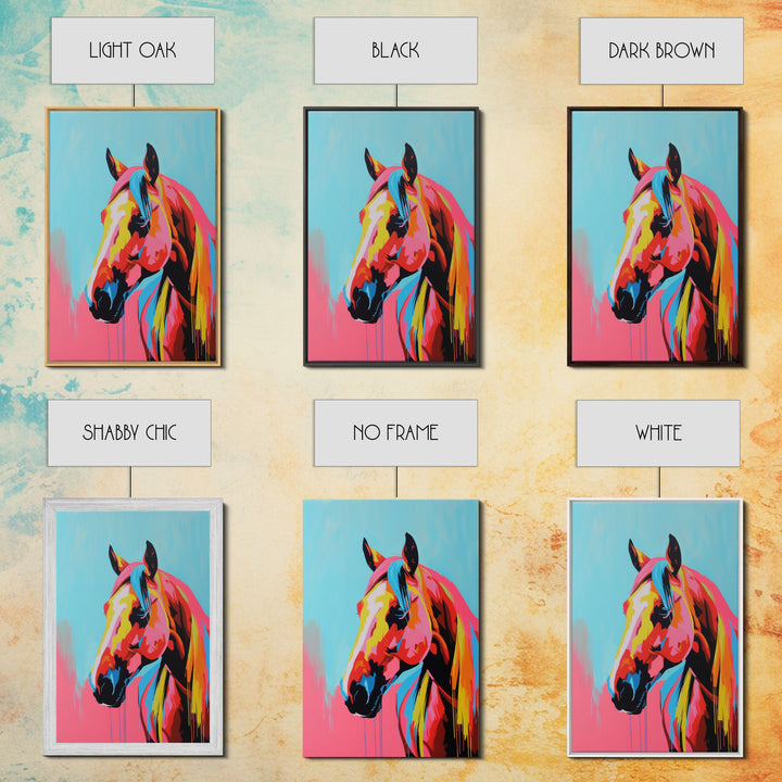 Colorful Horse Head Art - Framed Canvas Print, Vibrant Wall Art, Modern Living Room Decor, Horse Portrait, Bold Animal Artwork, Bedroom Art