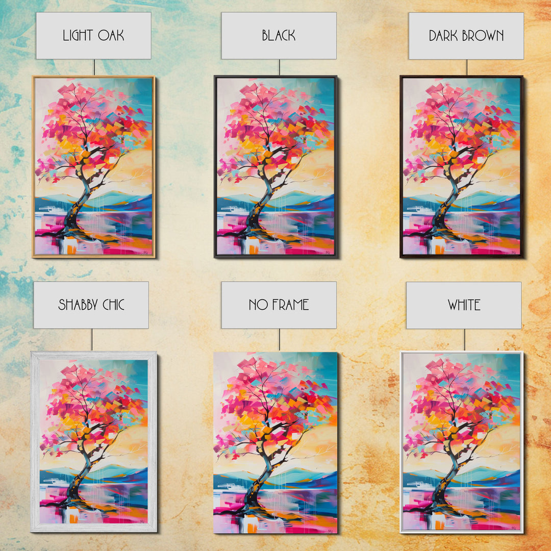 Abstract Colorful Tree - Framed Canvas Print, Vibrant Wall Art, Living Room Decor, Modern Nature Artwork, Colorful Tree Art, Bedroom Decor