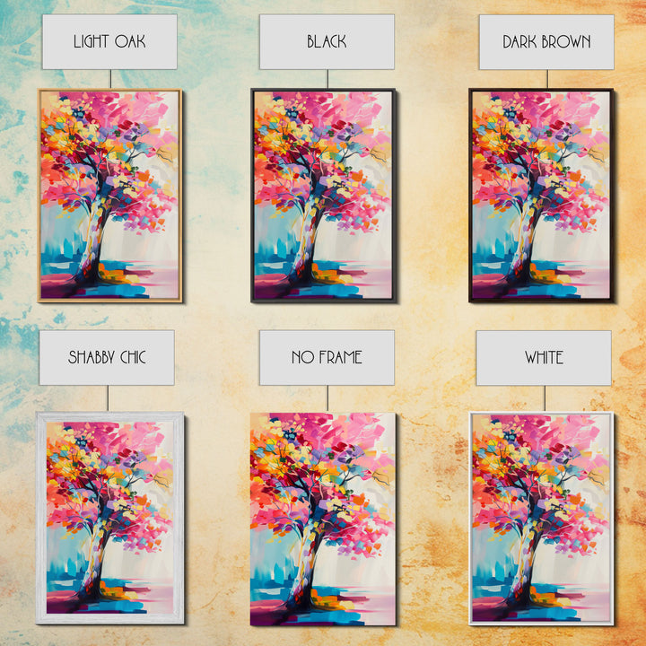 Vibrant Tree Art in Bold Colors - Framed Canvas Print, Modern Wall Art, Living Room Decor, Colorful Nature Artwork, Abstract Tree Art Print