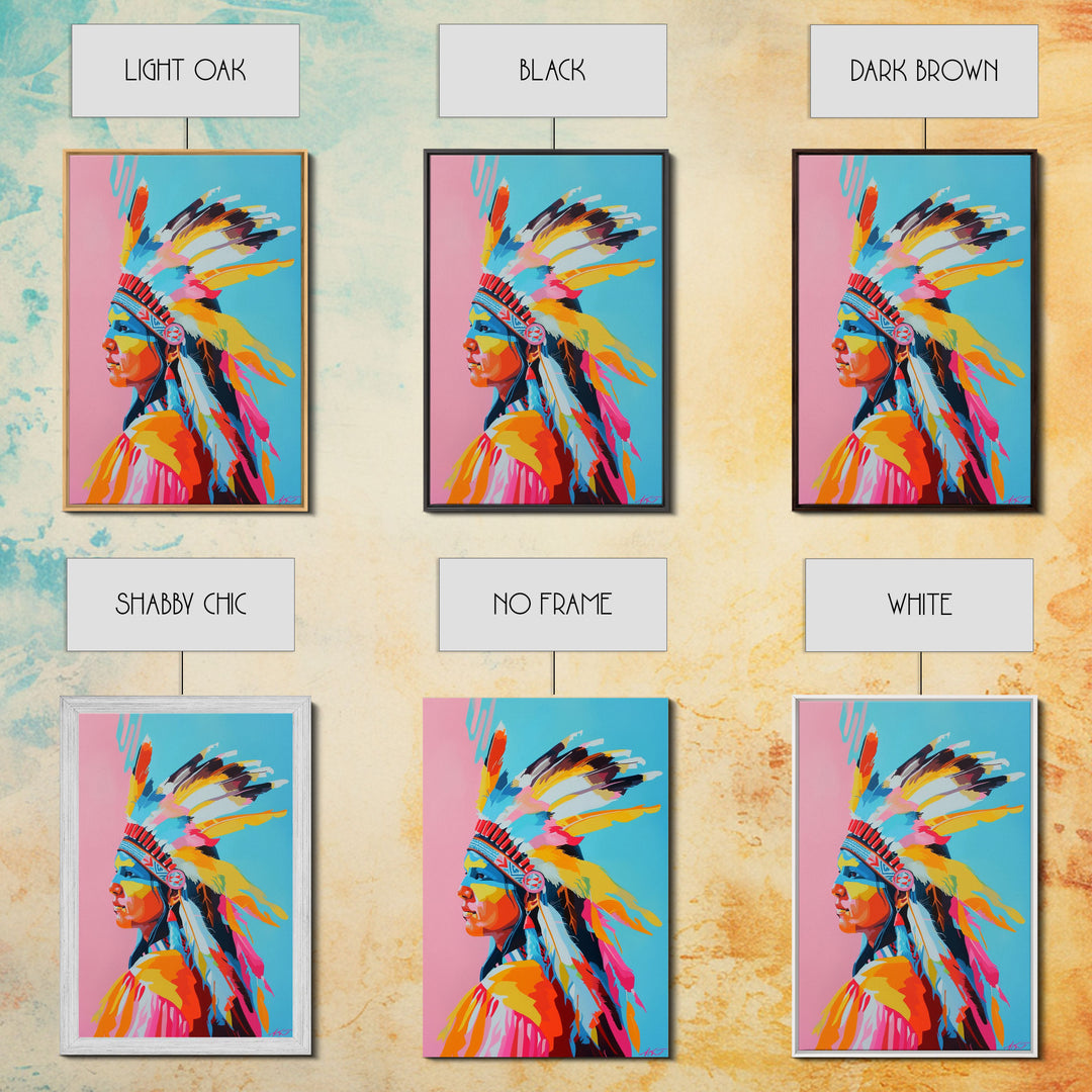 Colorful Native American Woman Framed Canvas Print - Stunning Wall Art, Bedroom Decor, Vibrant Tribal Artwork for Living Room