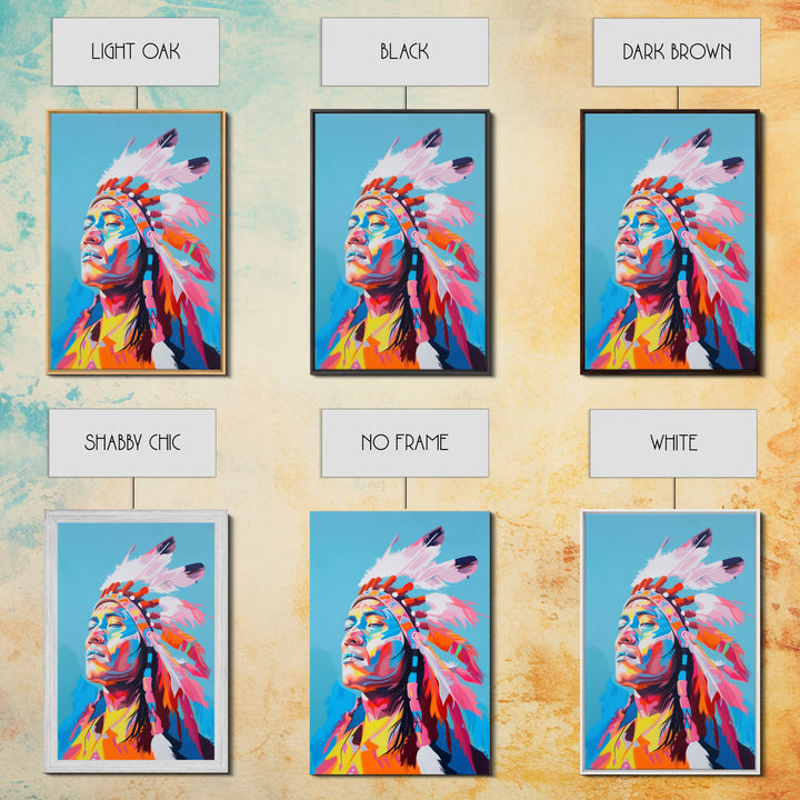 Bold Native American Headdress Framed Canvas Print - Striking Wall Art, Living Room Decor, Colorful Tribal Art for Home Decoration