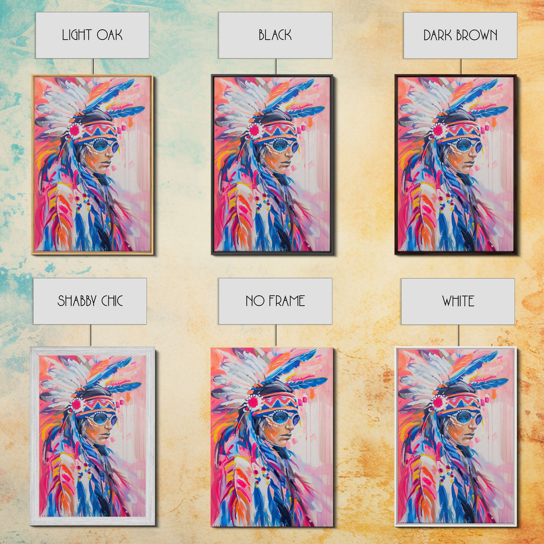 Modern Native American Framed Canvas Print - Colorful Wall Art, Tribal Decor, Bold Living Room Art, Contemporary Indigenous Artwork
