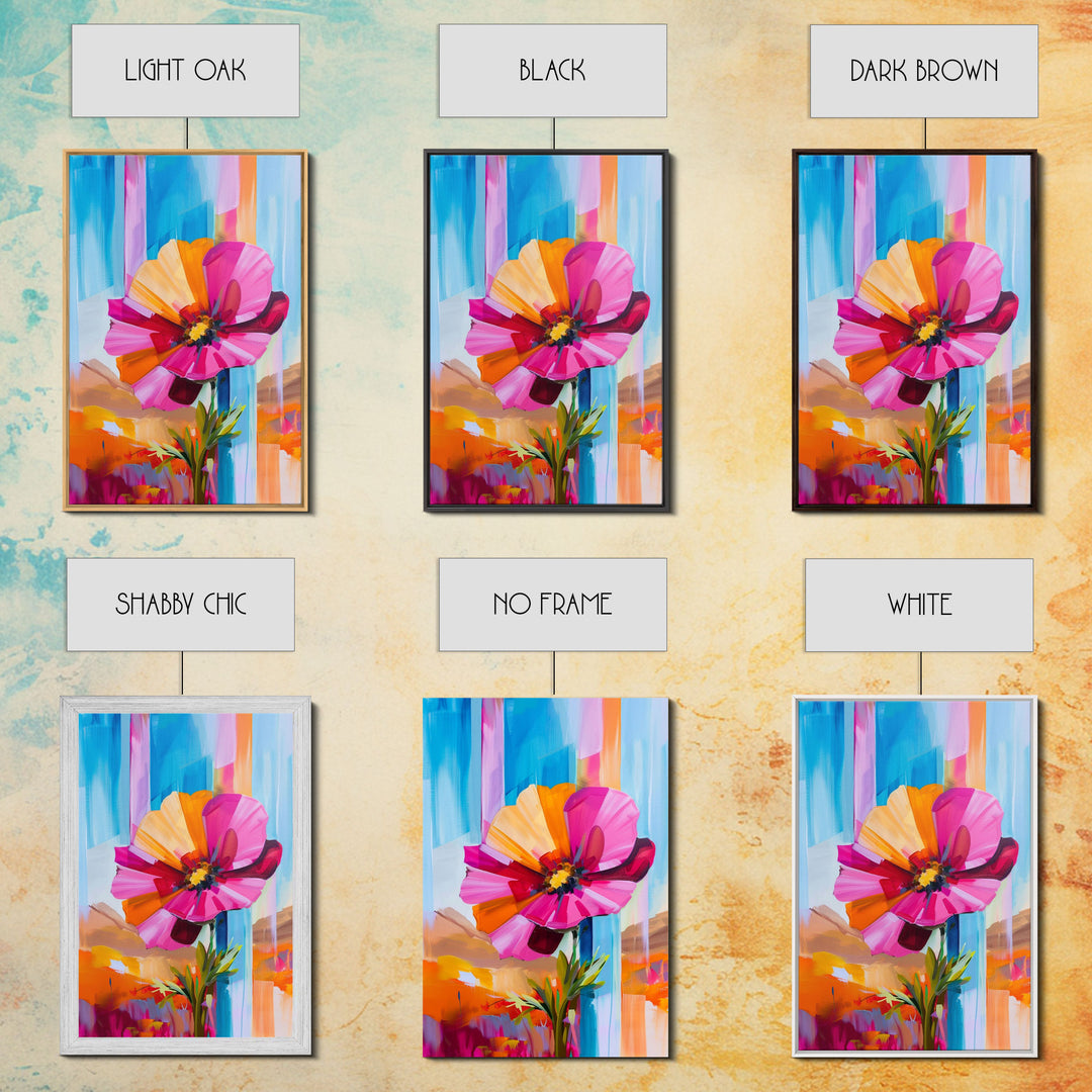 Abstract Flower Bloom Framed Canvas Print - Colorful Wall Art, Living Room Decor, Modern Floral Art for Bedroom, Home Decoration