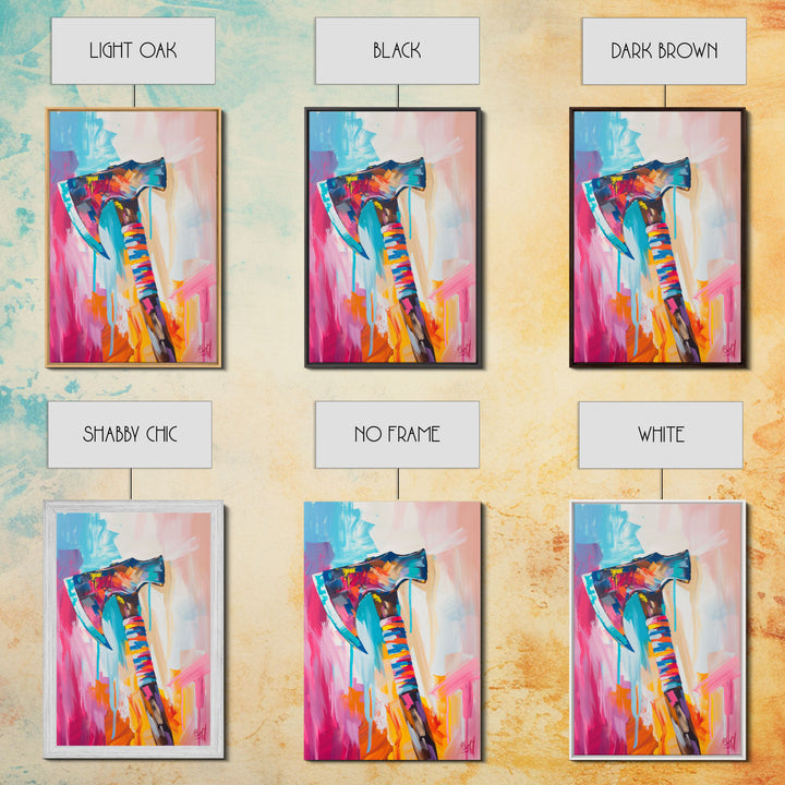 Abstract Colorful Axe Painting - Framed Canvas Print, Unique Living Room Decor, Bold Wall Art, Vibrant Home Decor