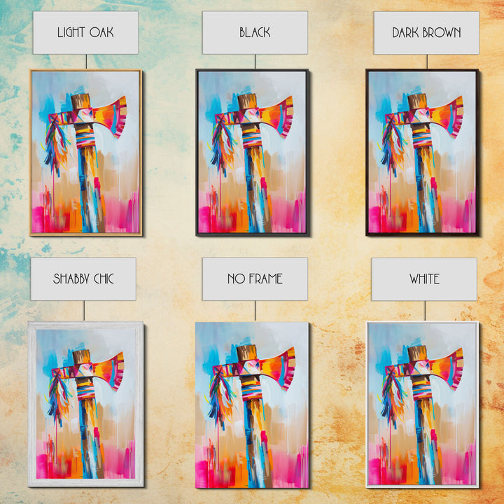 Colorful Feathered Axe Art - Framed Canvas Print, Vibrant Living Room Decor, Unique Wall Art, Modern Home Decor
