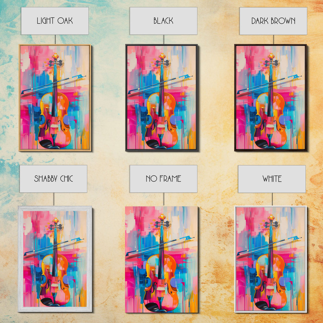 Vibrant Violin Art - Framed Canvas Print, Colorful Musical Decor, Living Room Wall Art, Unique Home Decor, Music Art