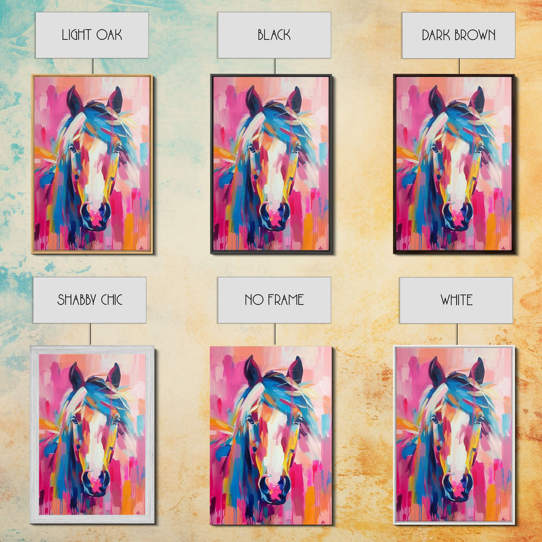 Colorful Horse Portrait Art - Framed Canvas Print, Vibrant Living Room Decor, Unique Wall Art, Bedroom Decor