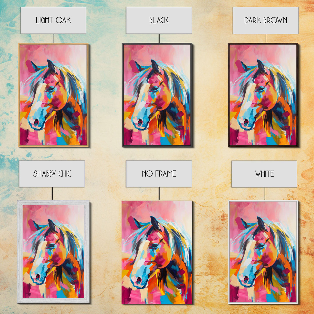 Vibrant Horse Head Painting - Framed Canvas Print, Colorful Living Room Decor, Bold Wall Art, Unique Home Decor