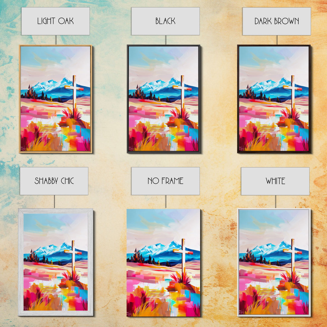 Cross with Mountain Backdrop - Framed Canvas Print, Scenic Western Art, Inspirational Wall Art for Bedroom Decor