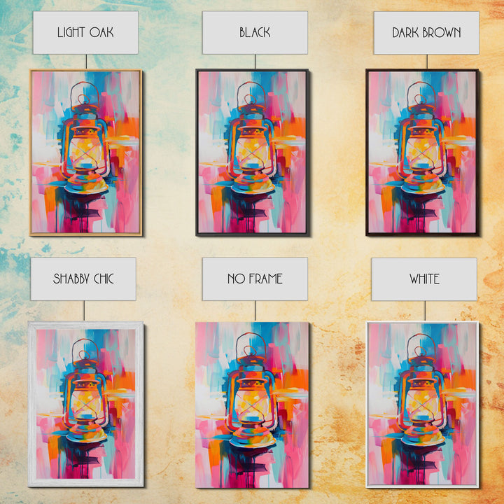 Colorful Abstract Oil Lamp - Framed Canvas Print, Modern Western Art, Unique Lamp Wall Art for Bedroom Decor