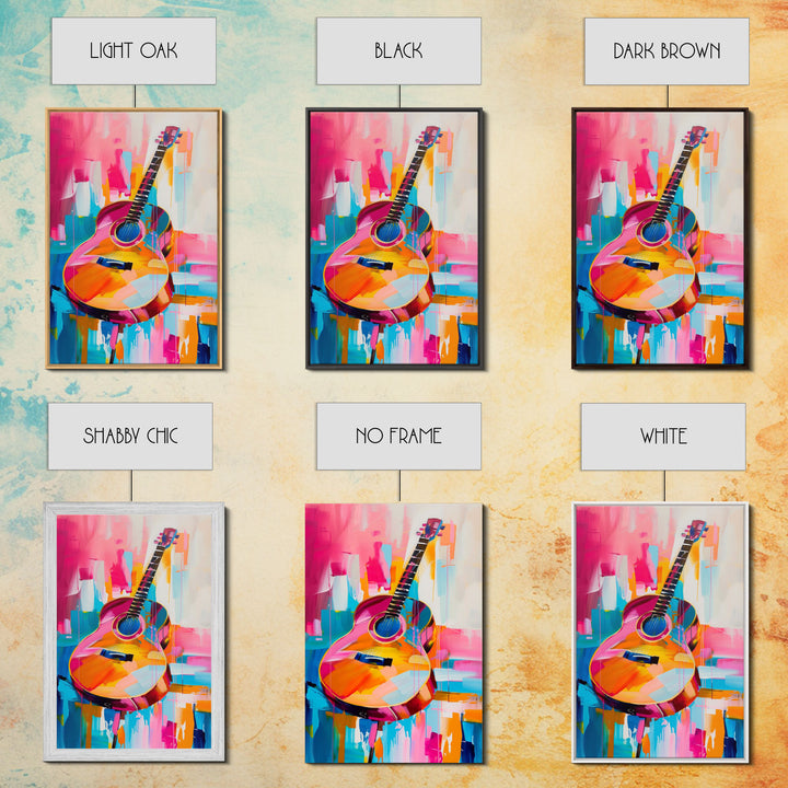 Vibrant Acoustic Guitar Painting - Framed Canvas Print, Colorful Western Art, Musical Wall Art for Living Room Decor