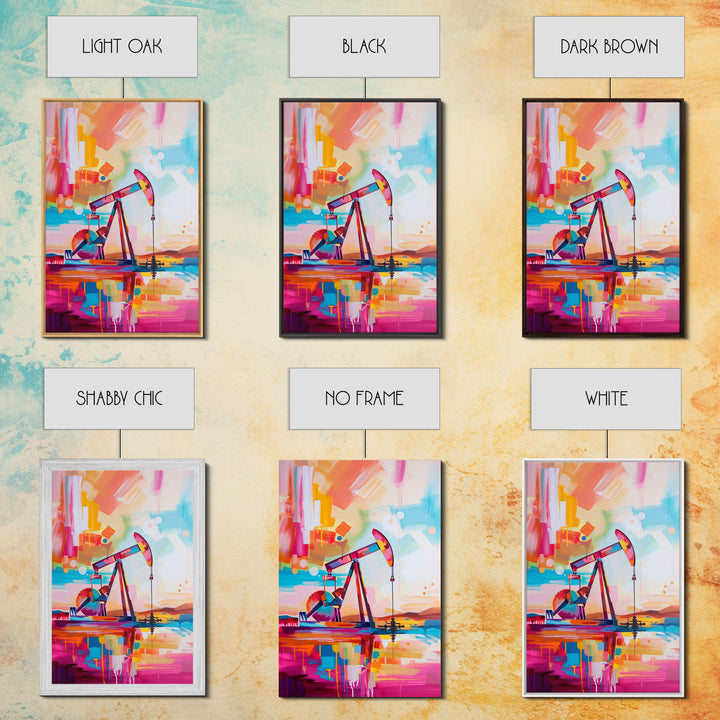Vibrant Abstract Oil Rig Art - Framed Canvas Print, Modern Industrial Decor, Colorful Oil Pump Wall Art, Unique Living Room Artwork
