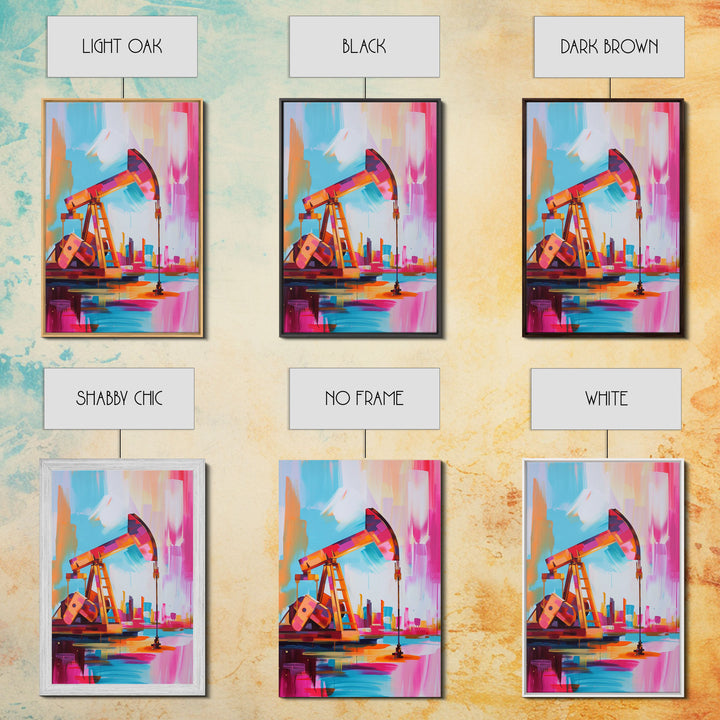 Colorful Oil Derrick Canvas Art - Framed Canvas Print, Contemporary Industrial Decor, Modern Oil Rig Wall Art, Bold Bedroom Decor