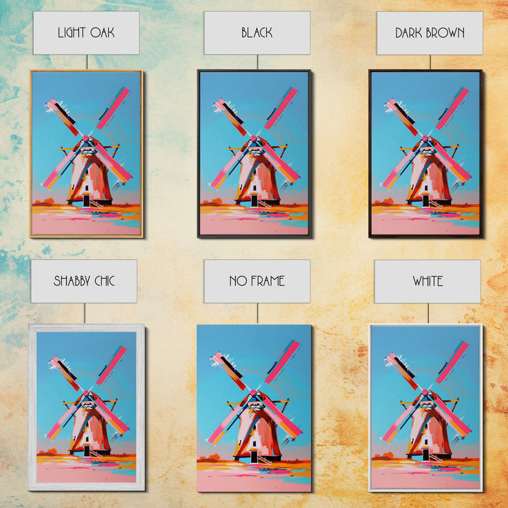 Playful Windmill Canvas Art - Framed Canvas Print, Modern Farmhouse Decor, Bright Windmill Wall Art, Vibrant Bedroom Artwork