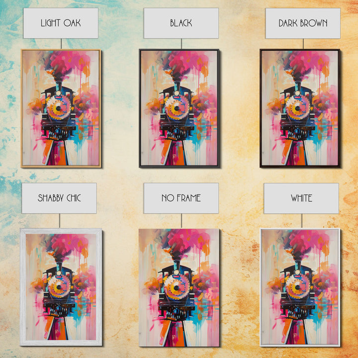 Steam Engine Train Art - Framed Canvas Print, Colorful Locomotive Decor, Vintage Train Wall Art, Retro Living Room Decoration