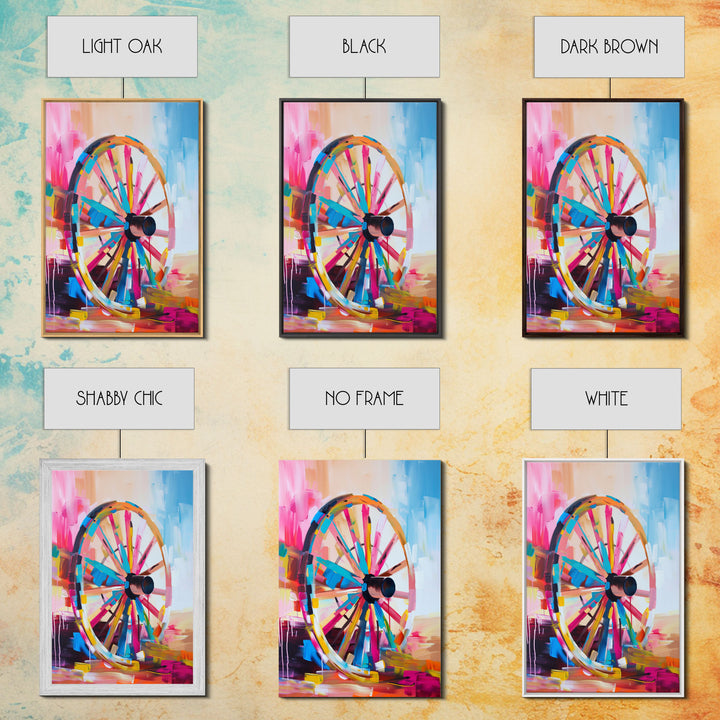 Vintage Wagon Wheel Canvas Art - Framed Canvas Print, Rustic Farmhouse Decor, Colorful Wheel Wall Art, Retro Bedroom Decoration