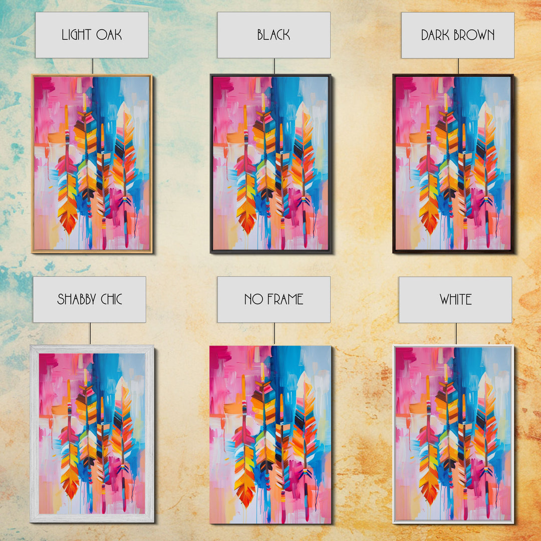 Colorful Feather Abstract Art - Framed Canvas Print, Bohemian Feather Decor, Bright Boho Wall Art, Unique Living Room Decoration