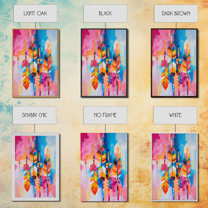 Colorful Feather Abstract Art - Framed Canvas Print, Bohemian Feather Decor, Bright Boho Wall Art, Unique Living Room Decoration