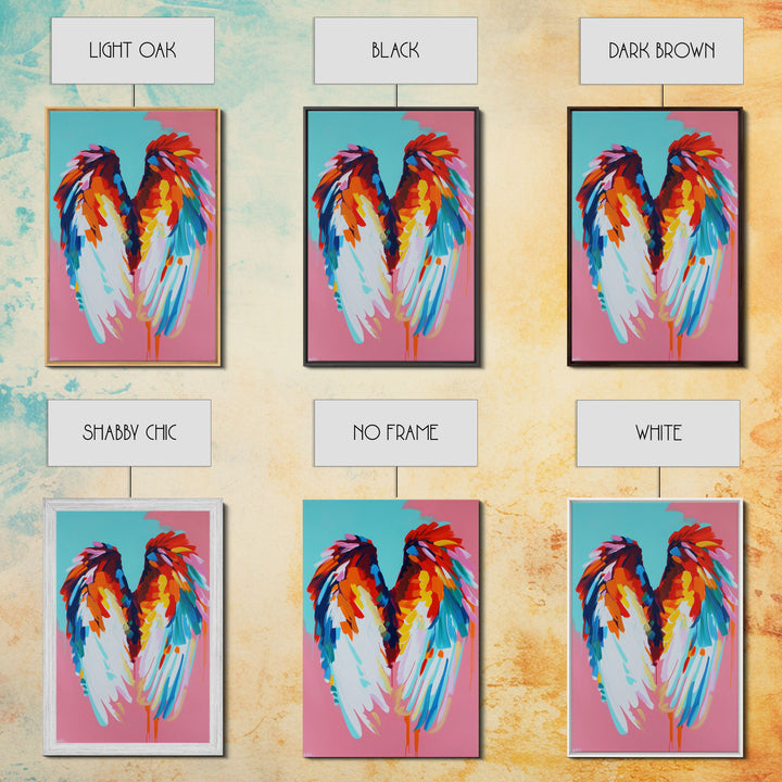 Angel Wings Abstract Art - Framed Canvas Print, Colorful Wing Decor, Modern Angel Wall Art, Whimsical Bedroom Decoration