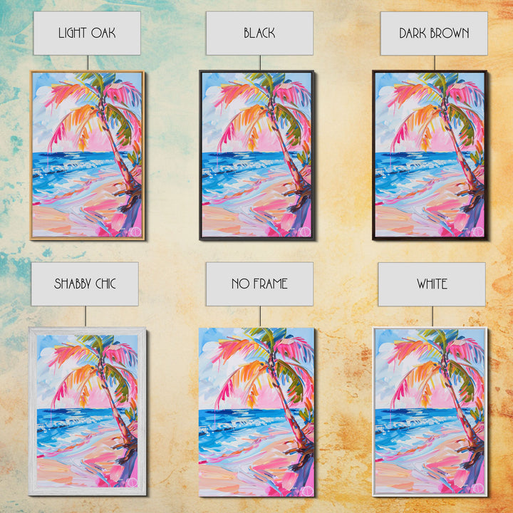 Colorful Beach Umbrella and Starfish Art - Framed Canvas Print, Vibrant Coastal Decor, Beach Art for Living Room, Summer Wall Art