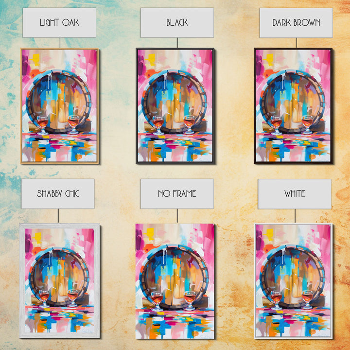 Abstract Wine Barrel with Glasses - Framed Canvas Print, Modern Wine Art, Bar Decor, Wine Lover's Gift