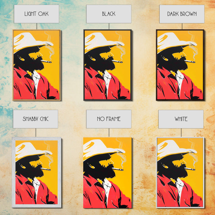Silhouette of Bearded Man Smoking - Framed Canvas Print, Bold Pop Art, Modern Wall Art for Living Room or Man Cave