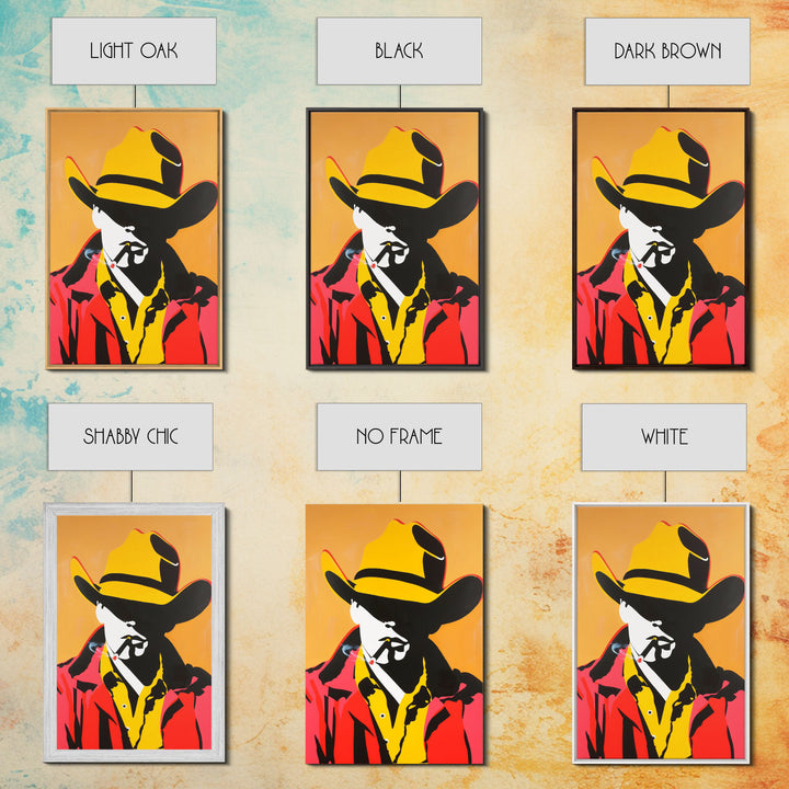 Bold Cowboy Silhouette with Cigarette | Framed Canvas Print | Western Wall Art | Cowboy Art | Living Room Decor | Rustic Home Decor