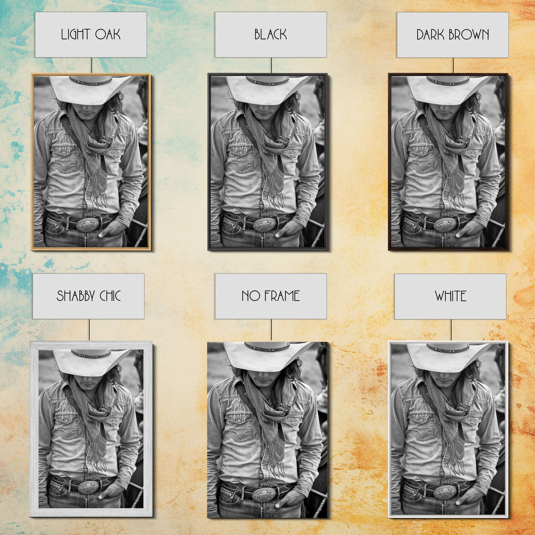 Cowboy with Hat and Scarf Looking Down in Black and White for Western Wall Art, Canvas Prints, Home Decor, Living Room Art, Bedroom Art