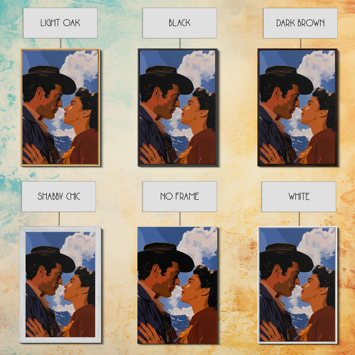 Romantic Cowboy Couple in Western Landscape - Framed Canvas Print, Vintage Western Decor, Bedroom Art, Romantic Wall Art for Home