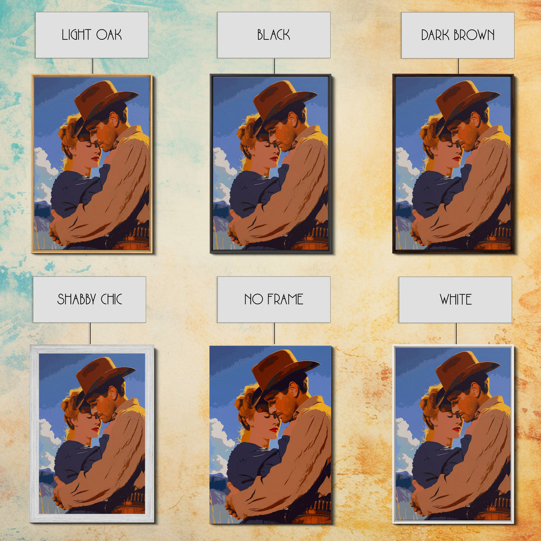 Romantic Cowboy and Cowgirl in Classic Western Art - Framed Canvas Print, Vintage Western Decor, Living Room Art, Romantic Wall Art