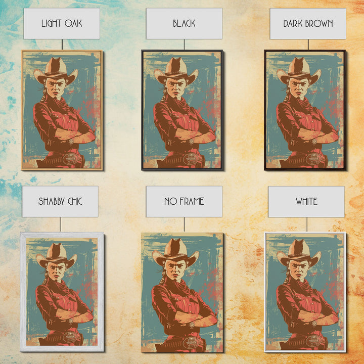 Fierce Cowgirl in Red Framed Canvas Print - Rustic Western Decor, Vintage Wall Art for Living Room, Bedroom Artwork