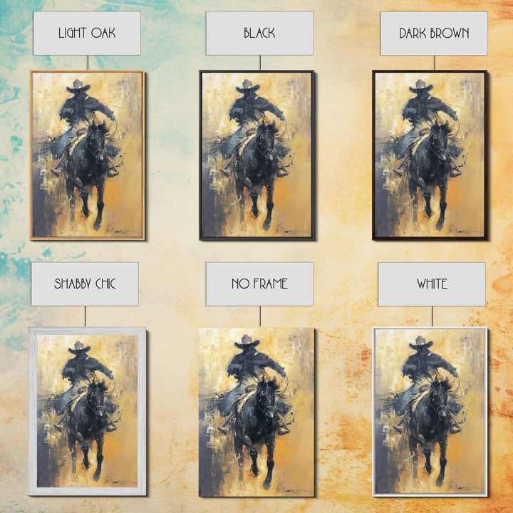 Dynamic Cowboy on Horseback Framed Canvas Print - Energetic Western Decor, Action Wall Art for Living Room, Bedroom