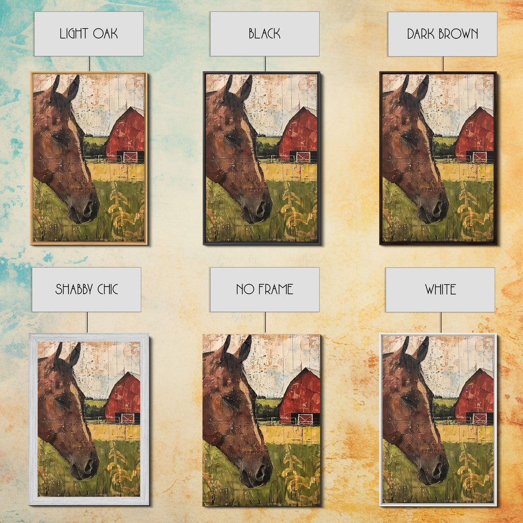 Horse and Barn Rustic Farm Art - Framed Canvas Print, Farmhouse Living Room Decor, Horse Wall Art, Rustic Home Decoration