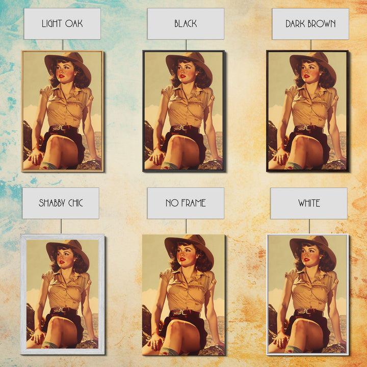 Framed Canvas Print, Retro Pinup Girl Wall Art for Living Room or Bedroom Decor, Vintage Style Poster for Home Decoration, Classic Home Art