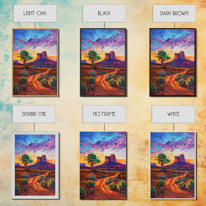 Framed Canvas Print, Sunset Over Monument Valley Wall Art Colorful Desert Scene for Living Room or Bedroom Vibrant Landscape Art Decor Piece