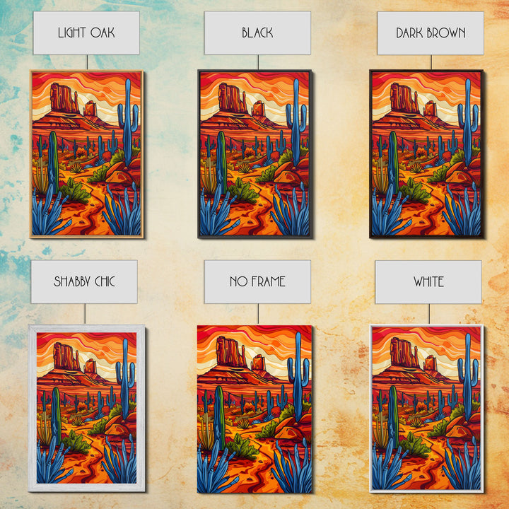 Framed Canvas Print, Vibrant Desert Scene with Cacti and Mesas, Perfect Southwest Wall Art for Living Room or Bedroom Decor