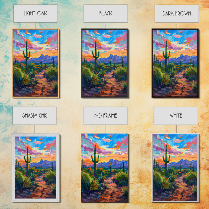Framed Canvas Print, Sunset Over Desert with Cacti, Stunning Wall Art for Living Room or Bedroom Decor