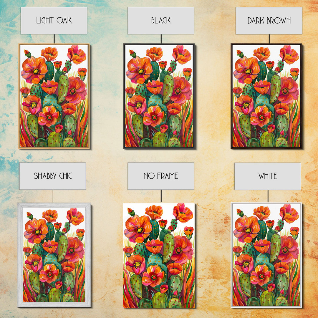 Vibrant Desert Cactus and Flowers, Living Room or Bedroom Wall Art, Framed Canvas Print for Home Decor, Botanical Artwork