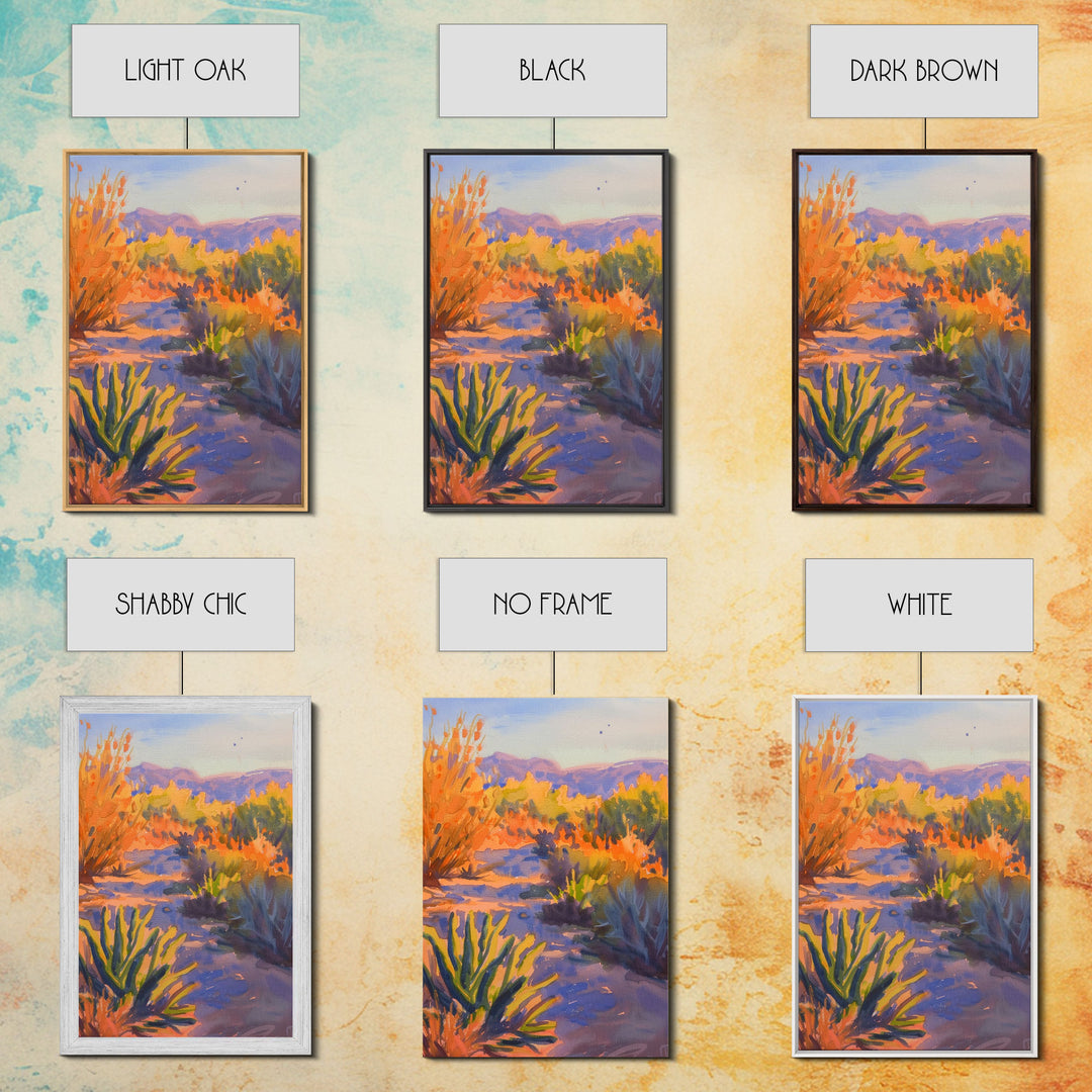 Serene Desert Sunset Landscape, Tranquil Wall Art for Living Room or Bedroom, Framed Canvas Print for Home Decor