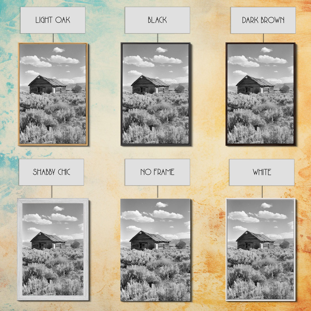 Abandoned Cabin in the Wild Black and White Photography - Framed Canvas Print, Rustic Home Decor, Vintage Landscape Wall Art