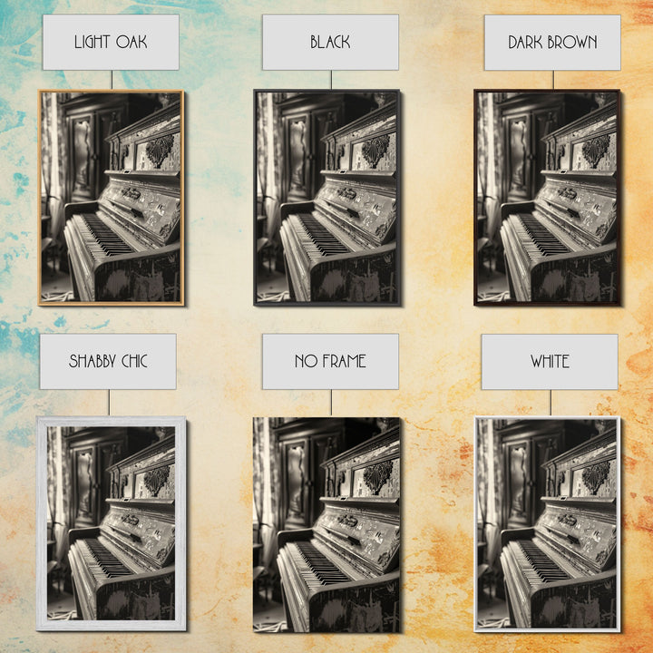 Vintage Rustic Piano Sepia Print - Framed Canvas Wall Art, Antique Music Decor for Living Room, Historical Piano Artwork for Home