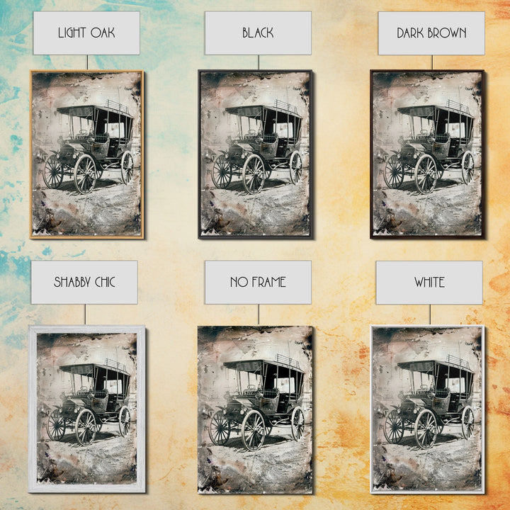 Antique Carriage Sepia Print - Framed Canvas Wall Art, Vintage Vehicle Decor for Living Room, Rustic Antique Car Artwork, Historical Art