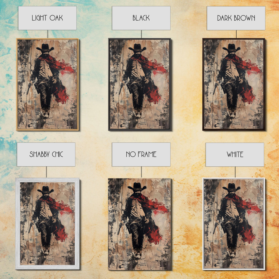 Cowboy with Red Scarf Art Print - Framed Canvas Western Wall Art, Rustic Cowboy Decor for Living Room, Vintage Western Artwork, Cowboy Art